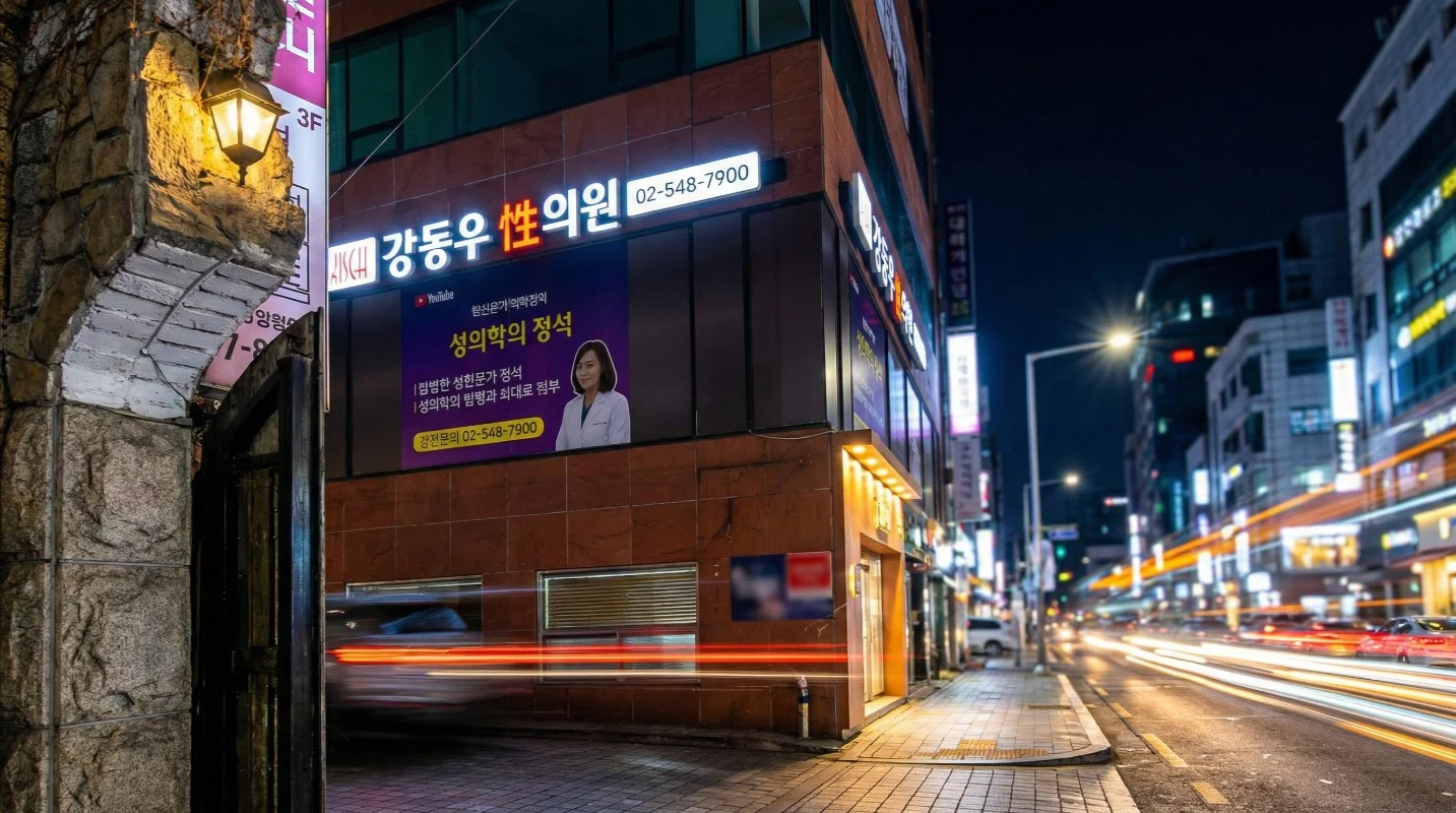 강동우 성의원 외부 야경 압구정 클리닉 건물