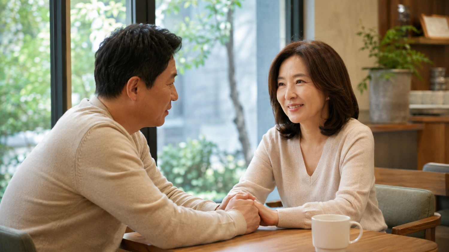 오해를 풀고 함께 대화하는 커플 발기 풀림을 두고 서로를 탓하지 않고 함께 대화하는 커플