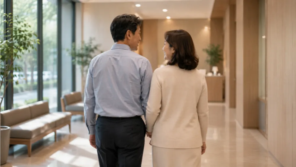 성교통 상담을 위해 성의학 클리닉을 함께 찾은 중년 부부