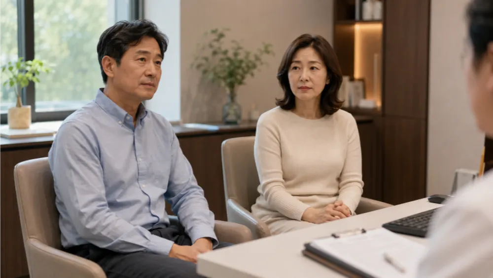 부부가 함께 성교통 평가 상담을 받는 모습