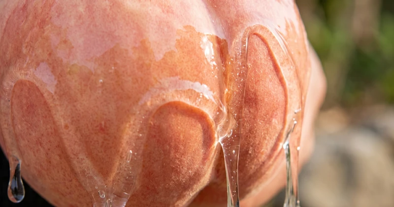 메마른 질건조증에 수분 코팅, 내 몸에 안전한 윤활제를 아무것이나 사용하면 안된다 끈적하고 투명한 점성의 수용성 윤활제가 촉촉하게 흐르는 모습을 확대한 질건조증 젤 상징 이미지