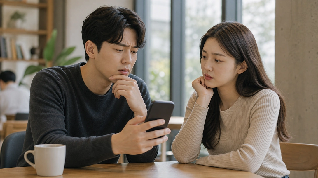 남성 필수템 광고 문구를 살피는 장면 남성 필수템 같은 광고 문구를 보고 성분과 부작용을 먼저 생각하는 성인들