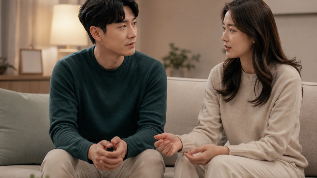 관계 맥락과 성욕저하 관계 요인을 비난 없이 대화로 살펴보는 성인 커플 이미지