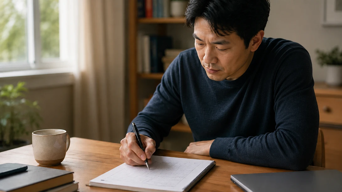상담 전 증상과 상황을 정리해 기록하는 남성 사정 지연 자가점검 항목을 상담 전에 기록하는 남성
