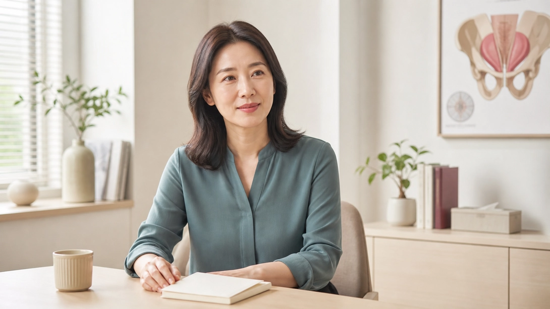 깊은 골반 통증 상담을 준비하는 한국인 여성의 의료 이미지