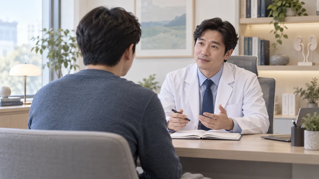 지루와 금욕에 관해 환자가 의료진과 상담하는 장면