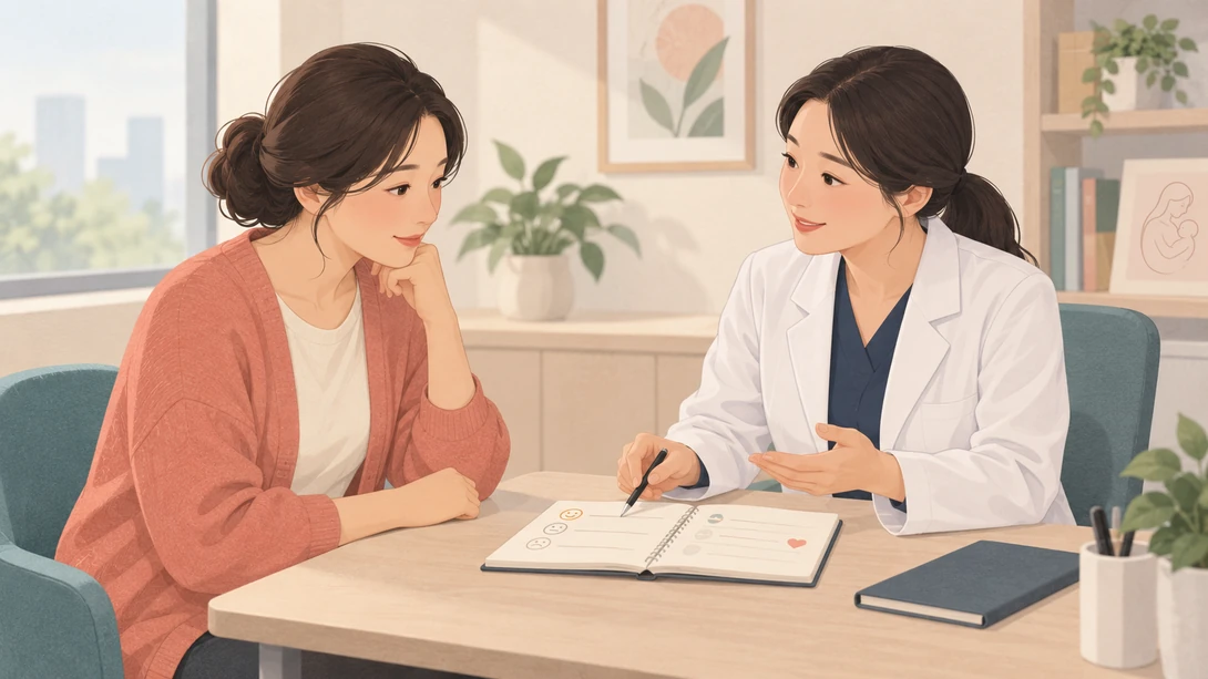 출산 뒤 회복과 성욕 변화를 의료진과 함께 살피는 상담 장면