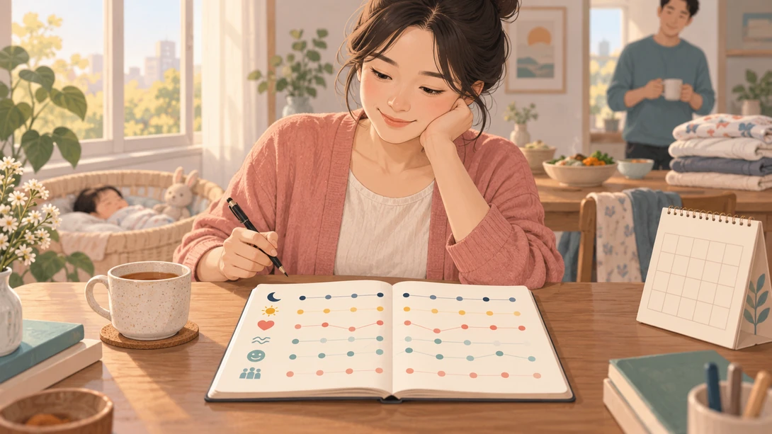 03 recovery timeline 수면 통증 기분 지원의 변화를 개인 시간축으로 기록하는 삽화