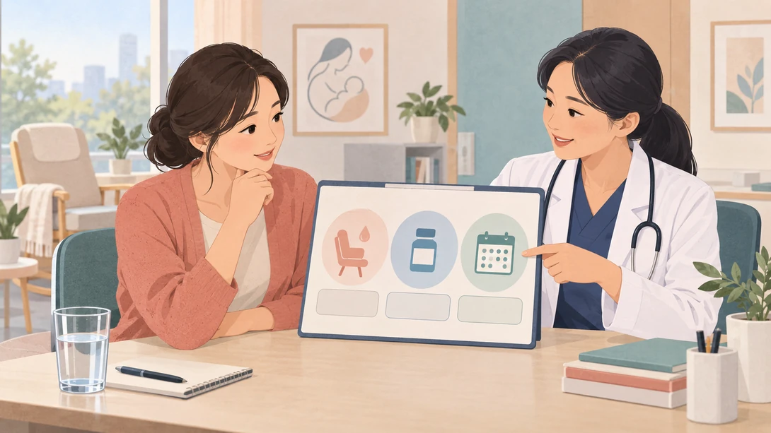 06 feeding medication contraception 수유 복용약 피임을 의료진과 함께 확인하는 상담 장면