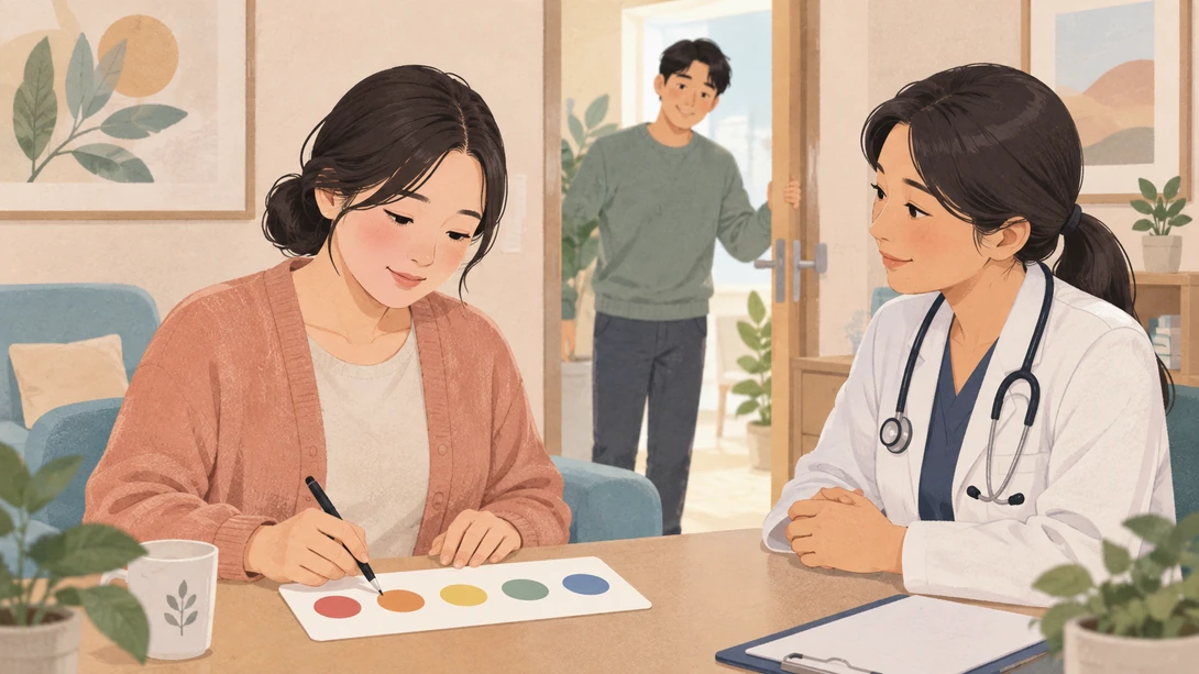 07 mood safety 산후 기분 변화를 확인하고 안전한 도움을 요청하는 상담 장면